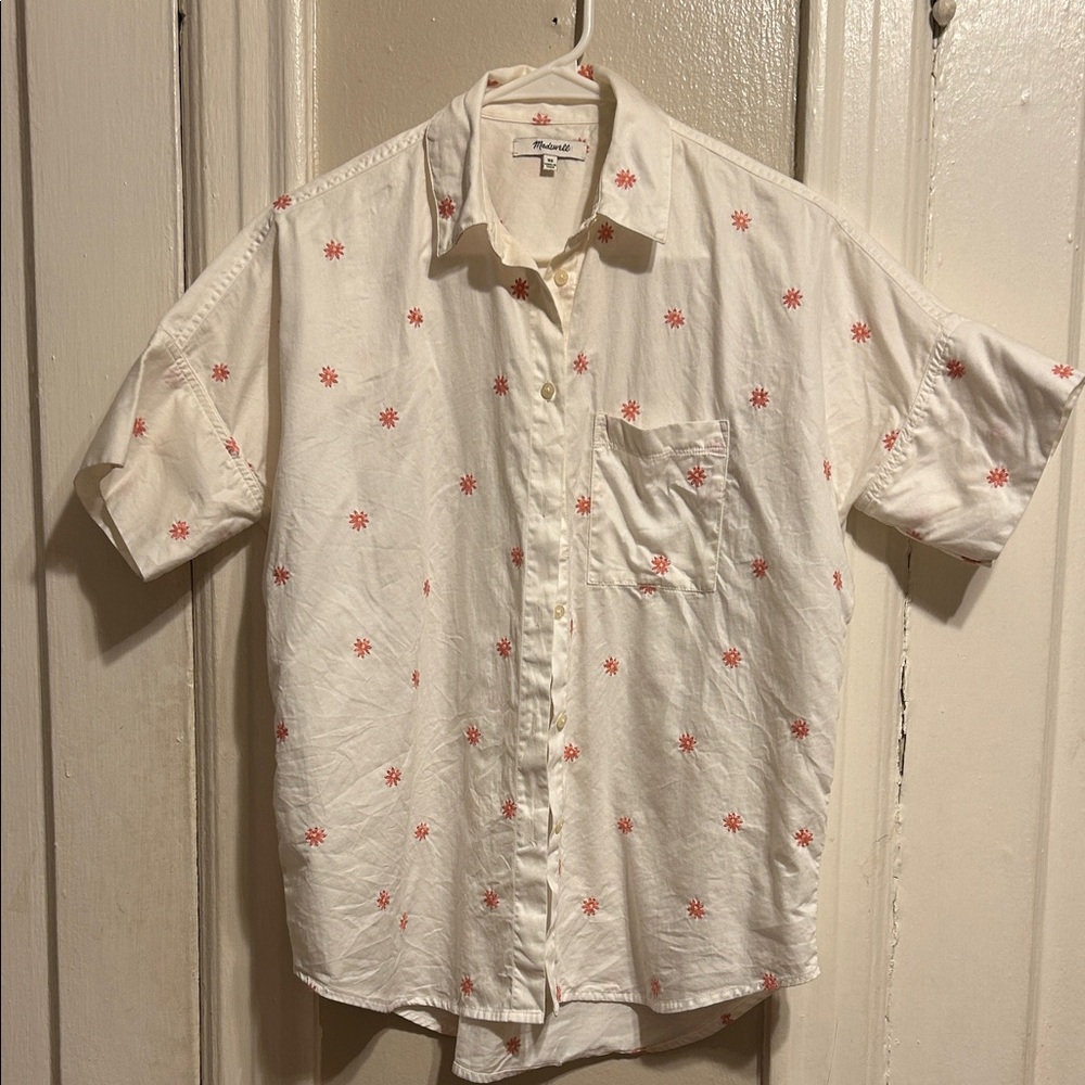 Madewell White and Pink Floral Oversize Button-Down Shirt